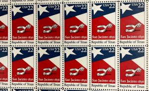 2204  Republic of Texas 150th Anniversary  MNH  22 c Sheet of 50  FV $11  1986