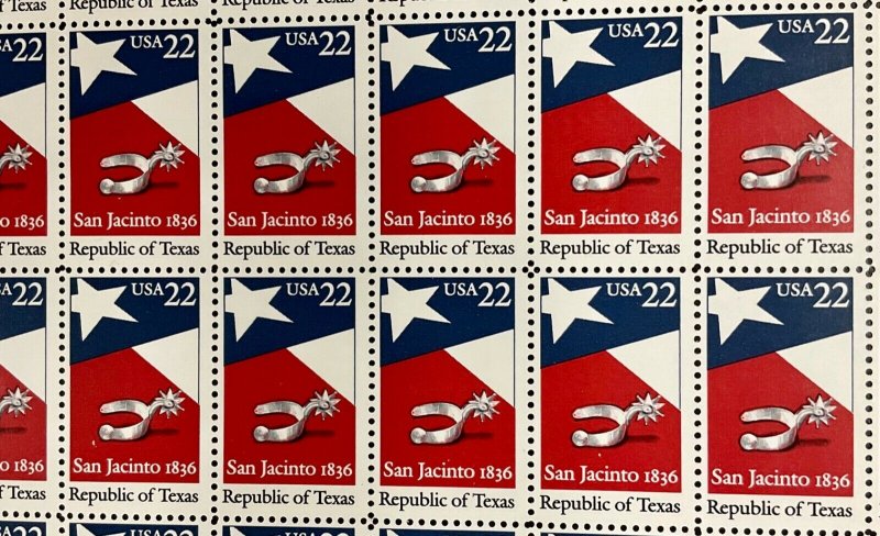 2204  Republic of Texas 150th Anniversary  MNH  22 c Sheet of 50  FV $11  1986