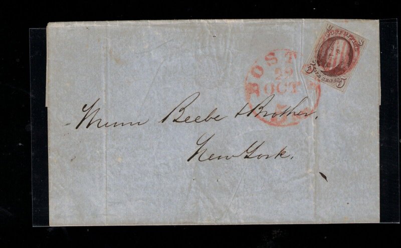 USA #1 Very Fine Used On Folded Letter To New York Cancelled With Neat Red Grid