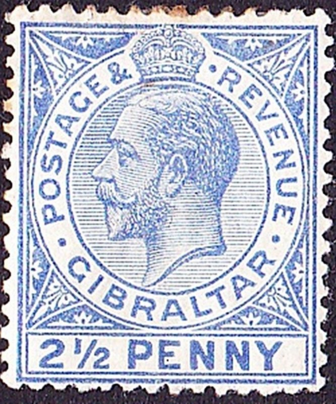 GIBRALTAR 1912 KGV 2.5d Deep Bright Blue SG79 MH