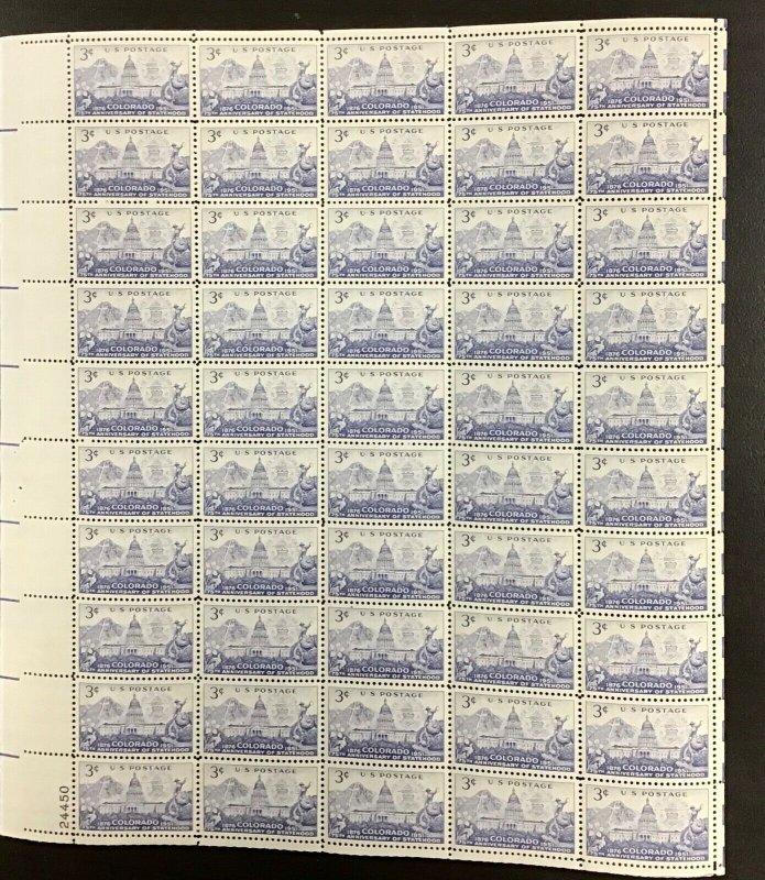  1001     Colorado Statehood-75th Anniversary MNH 3 c Sheet of 50  1951 