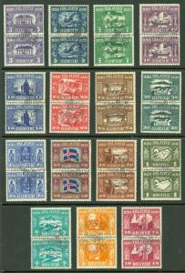 ICELAND #152-66 (173-87) Complete Parliament set in used pairs, VF, Scott $1,928