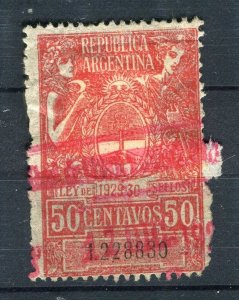 ARGENTINA; 1920s early Revenue issue used 50c. value