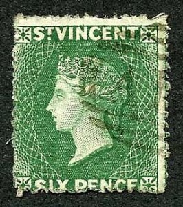 St Vincent SG4 1862 6d Deep Green No Wmk Rough Perf 14 to 16