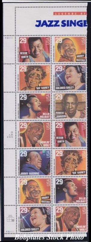 BOBPLATES #2854-61 Jazz Singers Left Plate Block of 14 P3333 Pos6 FVF NH SCV=$20