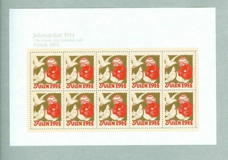 Denmark.  Christmas Seal Souvenir Sheet 1914/92 Reprint. Mnh.