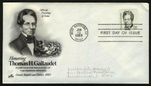 #1861 20c Thomas H Gallaudet, Art Craft FDC **ANY 5=FREE SHIPPING**