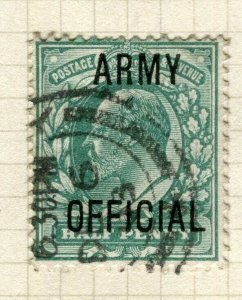 BRITAIN; 1900s classic Official ARMY Revenue Optd. fine used 1/2d. value