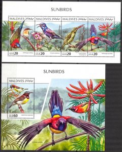 Maldive Islands 2018 Birds Sunbirds Sheet + S/S MNH