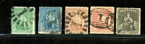 Barbados #15-17, #19, #21 (B548) Britannia rough perfs 14-16, U, F,F-VF, CV$167.