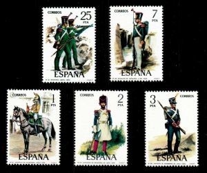 Spain 1976 - Military Uniforms, Infantry - Set of 5 Stamps - Scott 1989-93 - MNH