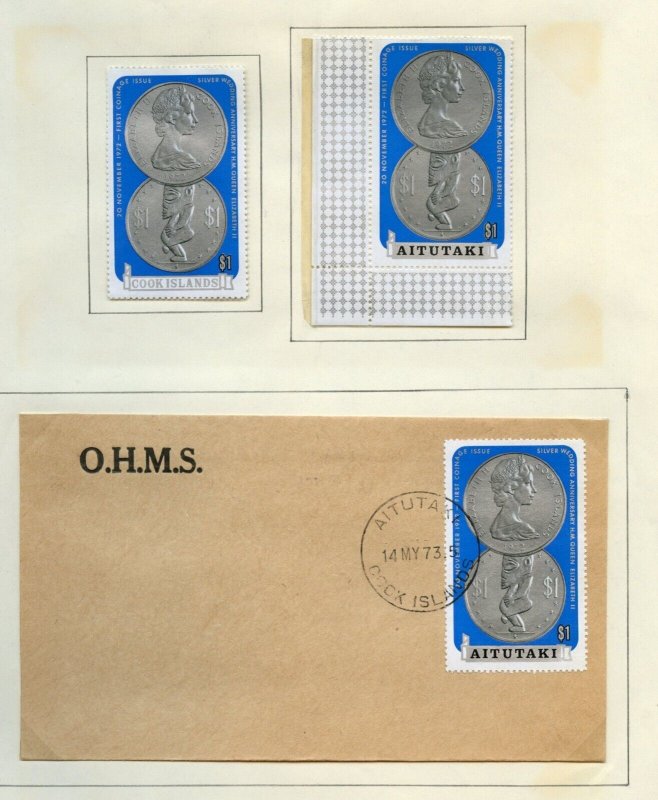 AITUTAKI COIN ISSUE ON THREE OHMS 1973 FIRST DAY COVERS +TWO MINT