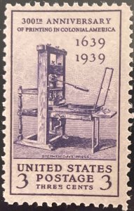 Scott #857 1939 3¢ Printing Tercentenary MNH OG