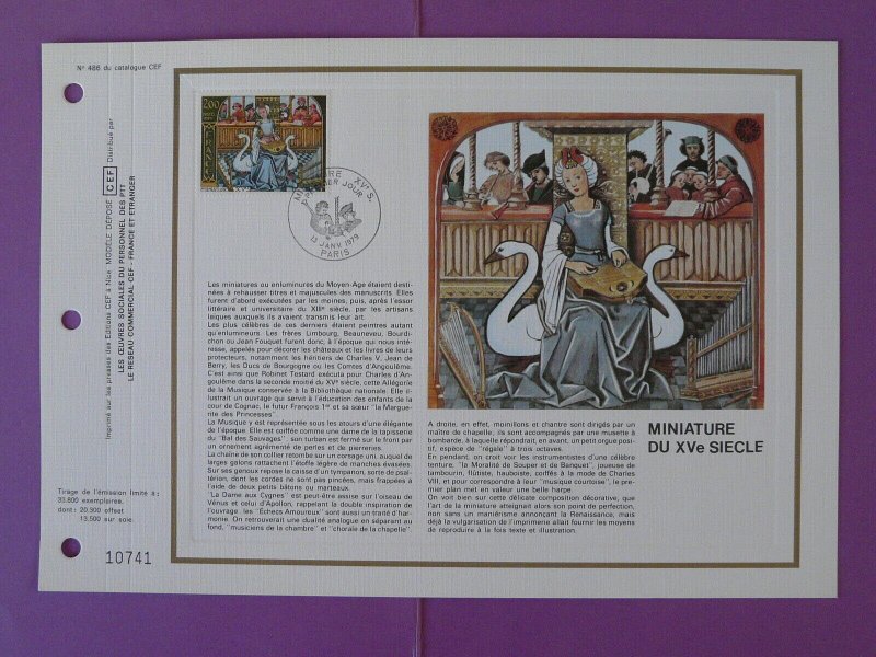 medieval art music harp bagpipe bird swan FDC folder CEF 486-1979