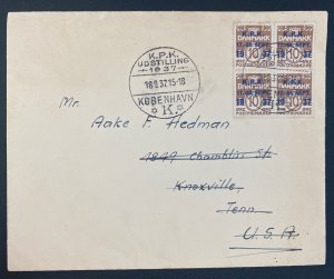 1937 Copenhagen Denmark Cover To Knoxville TN USA Stamp Block