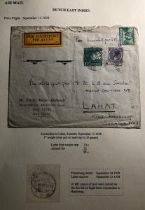 1928 Amsterdam Netherlands First Flight Cover FFC To Lahat Dutch East Indies