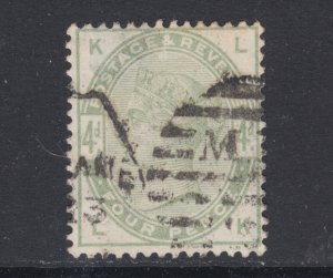 Great Britain Sc 103 used. 1884 4p green QV, Imperial Crown wmk, thin, Fine