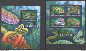 2013 Central Africa Fauna Reptiles Snakes Les Serpents Kb+Bl ** Ca705