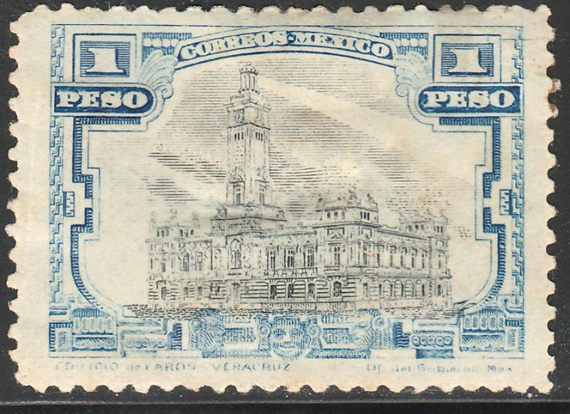 MEXICO 627, $1Peso VERACRUZ LIGHTHOUSE PERFORATED UNUSED, NO GUM.