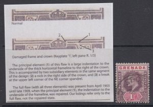 Grenada, SG 58 var, used Damaged Frame & Crown - Spaven EARLY State of variety