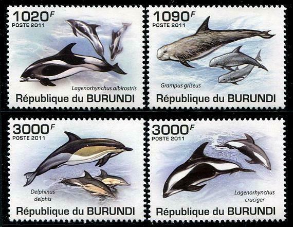 HERRICKSTAMP BURUNDI Sc.# 852-55 Dolphins Stamps