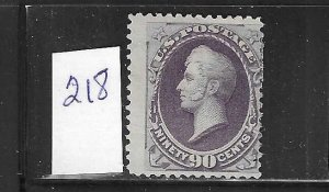 US #218 1888 HENRY CLAY 90 CENTS (PURPLE)- MINT HINGED