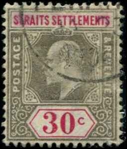 Straits Settlements SC# 100  Edward VII 30c Used