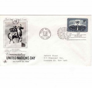 United Nations 1956 FDC Sc 45 United Nations Day UN Artcraft Cachet