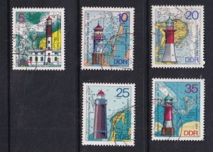 German Democratic Republic DDR  #1645-1649 used 1975 lighthouses