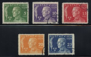 Sweden B32-36 Used, Semi-Postal Issue Set  from 1928.