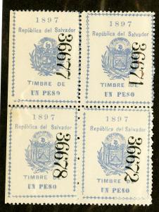 Salvador Stamps 1897 Revenue Excellent Condition Block Of 4