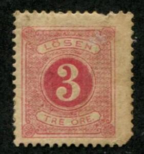 Sweden SC# J13 Postage Due 3ore perf 13 STAINED mint hinged