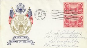 1937 FDC, #786, 2c Army Heroes, Plimpton, pair