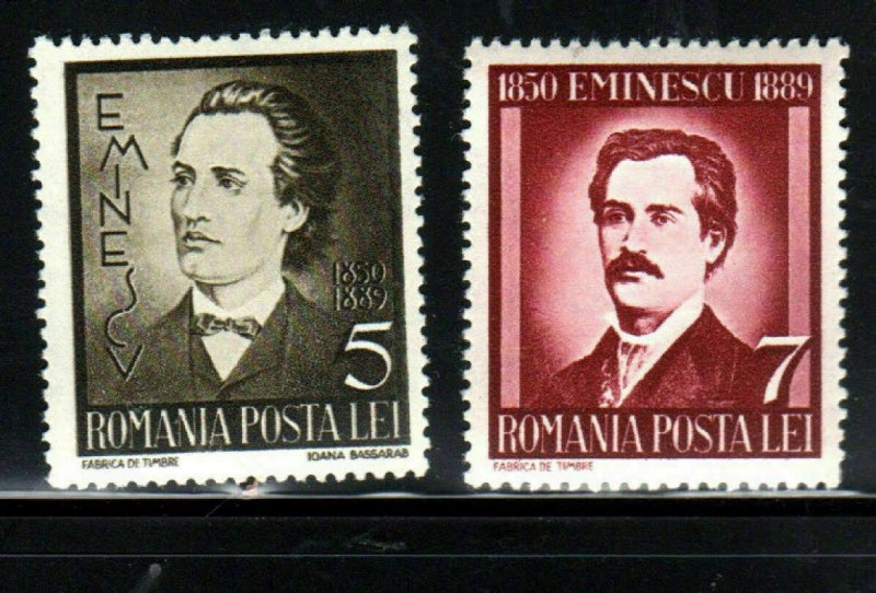 ROMANIA #491-492  1939  MIHAIL EMINESCU , POET  MINT  VF NH  O.G