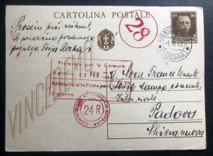 1943 Lubiana Slovenia KZ Ps postcard Cover to Padova Italy Concentration Camp