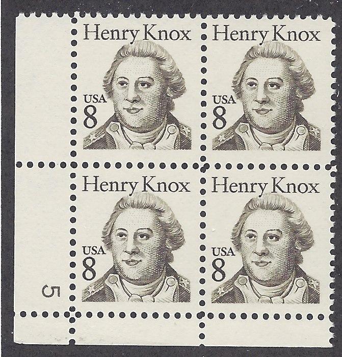 1851 Plate block 8cent Henry Knox Military Revolutionary War