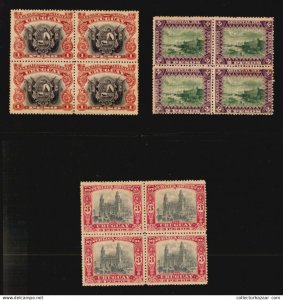 URUGUAY 1895 #124 126 128 block of4 MH $400 lighthouse cathedral ship fortress