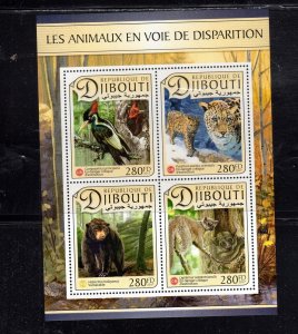 DJIBOUTI #1123 2017 ENDANGERED ANIMALS MINT VF NH O.G M/S4