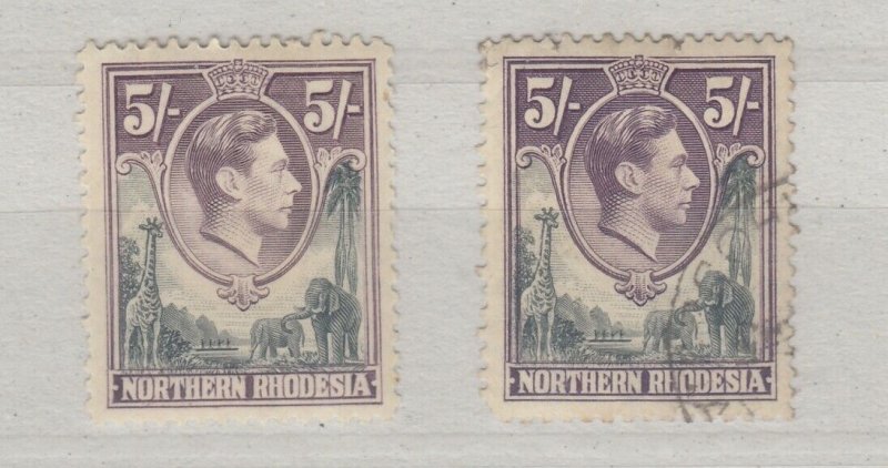 Northern Rhodesia KGVI 1938 5/- x 2 SG43 MVLH/VFU J9638