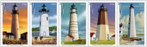 2013 46c New England Lighthouses, Strip of 5 Scott 4791-95 Mint F/VF NH