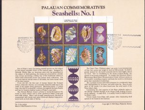 1984 PALAU SEASHELLS INTERPEX '84 Souvenir Card signed Deborah Dudley Max artist