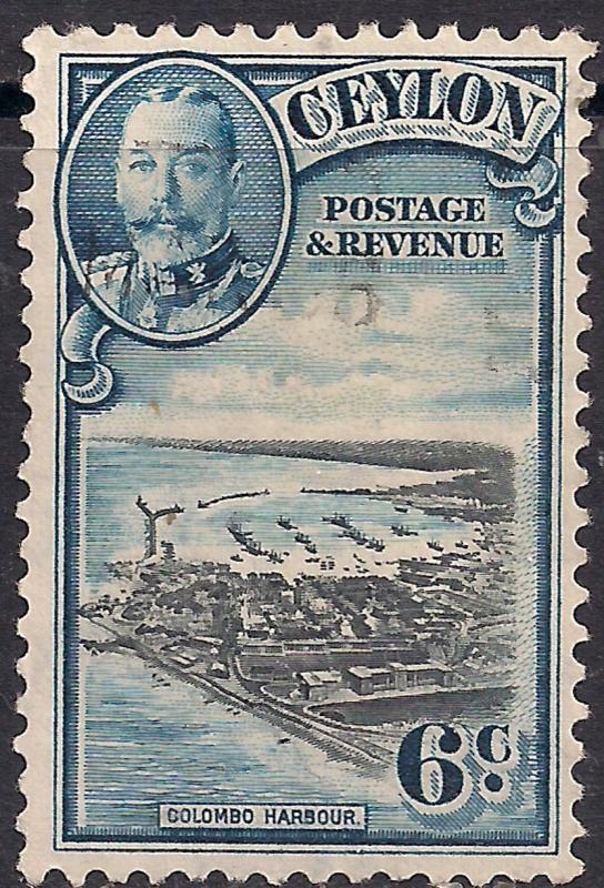 Ceylon 1935 - 36 KGV 6ct Blue/Black Colombo Harbour SG 370 ( H1445)
