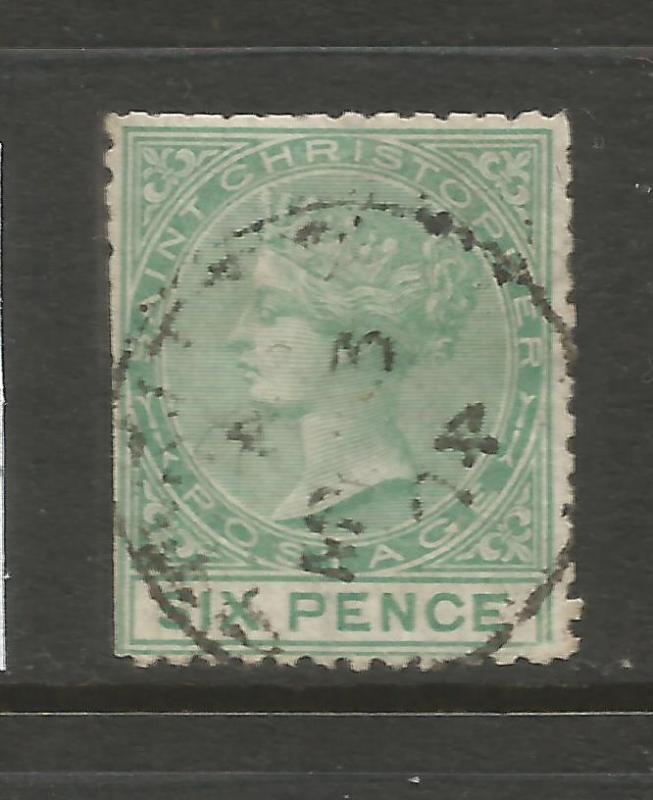 ST CHRISTOPHER  1870-82  6d YELLOW GREEN  QV  FU  P12 1/2  SG 4