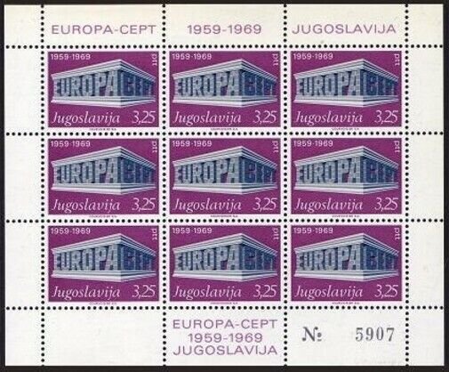 Yugoslavia 1003-1004 sheets,MNH.Michel 1361-1362 klb. EUROPE CEPT-1969.10th Ann.