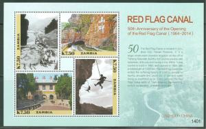 ZAMBIA 2014 50TH ANNIVERSARY OF THE RED FLAG CANAL IN CHINA SHEET OF 4 STAMPS