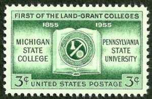 1955 Michigan State, Penn State Single 3c Postage Stamp -MNH, OG -Sc#1065-CX921