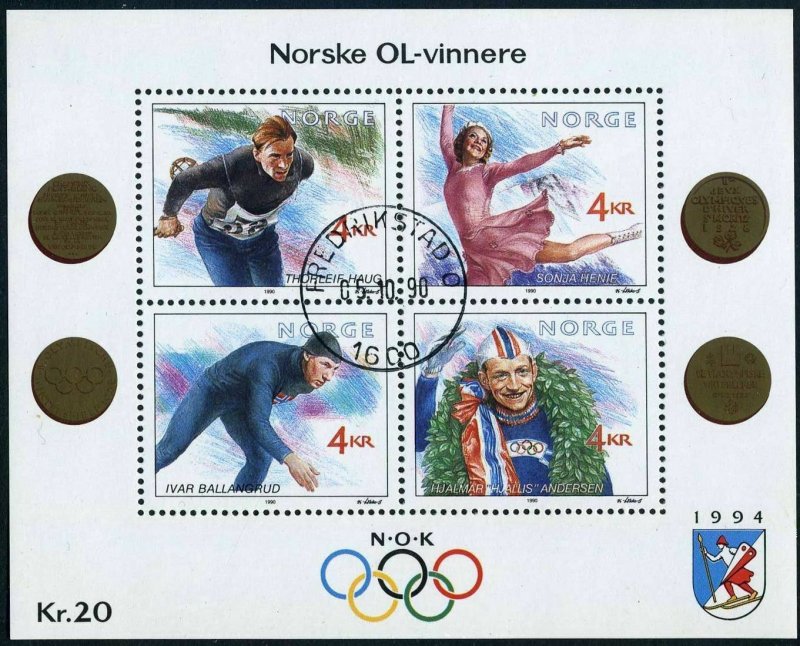 Norway 984 sheet,CTO OSLO 10.06.89. Olympics Lillehammer-1994.Gold Medalists. 