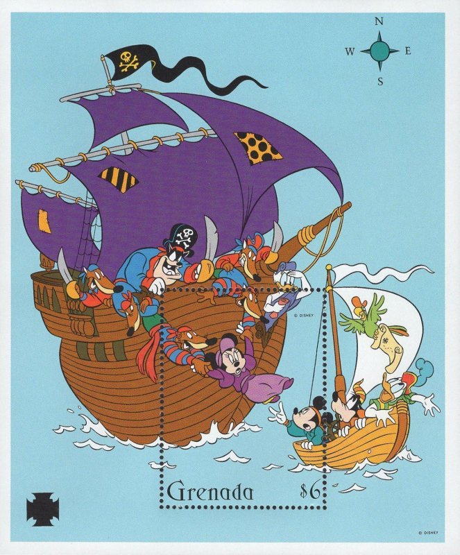 Grenada Saving Minnie Pirate Ship Pete Mickey Goofy Donald Sov. Sheet MNH 