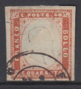 Italy - 1855-63 Sardegna Sassone n.16Bb cv 420$ Rosso carminato - used - rare