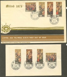 MALTA FDC Sc#B23-6 SG#568-71 1976 Christmas Set on Cacheted & Uncacheted UA